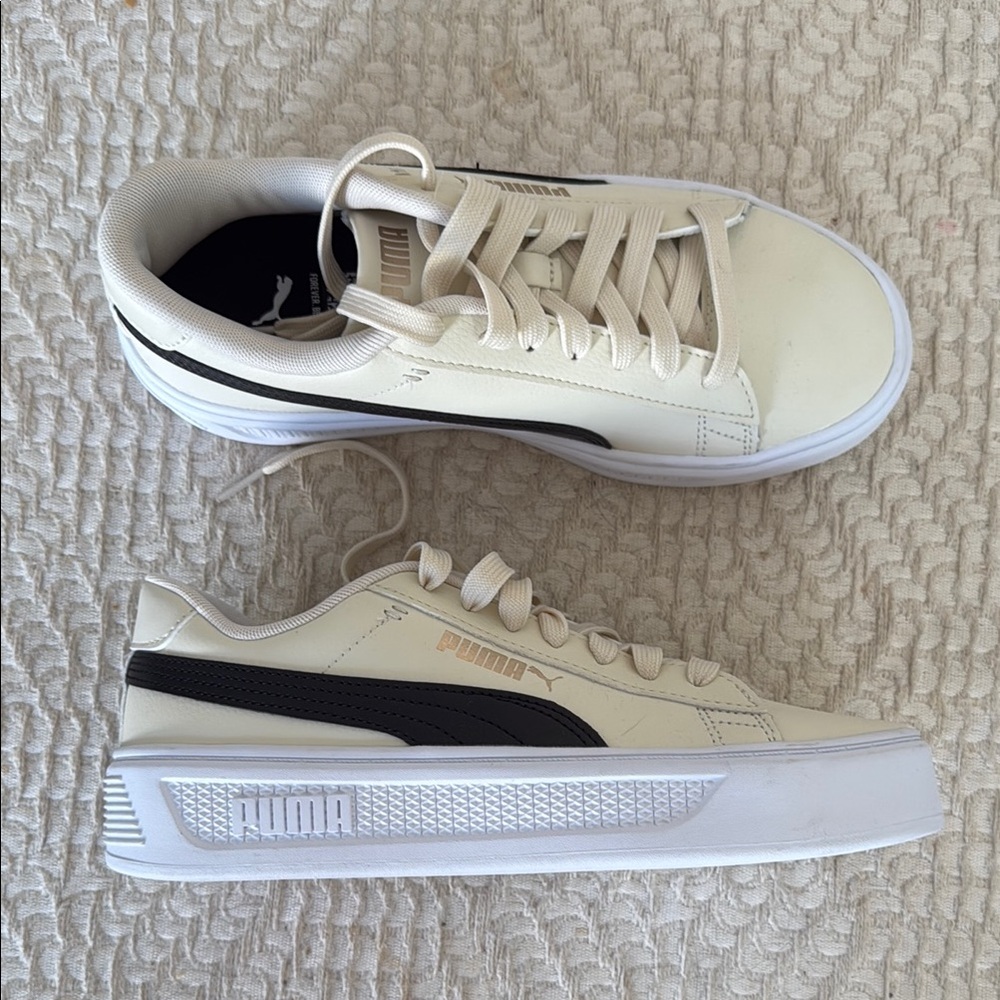 Puma White Cream and Black Sneakers NWOT